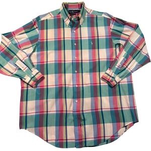 Vintage Polo Ralph Lauren Button Down Shirt Men 17-34 Pastel Plaid Easter Cotton